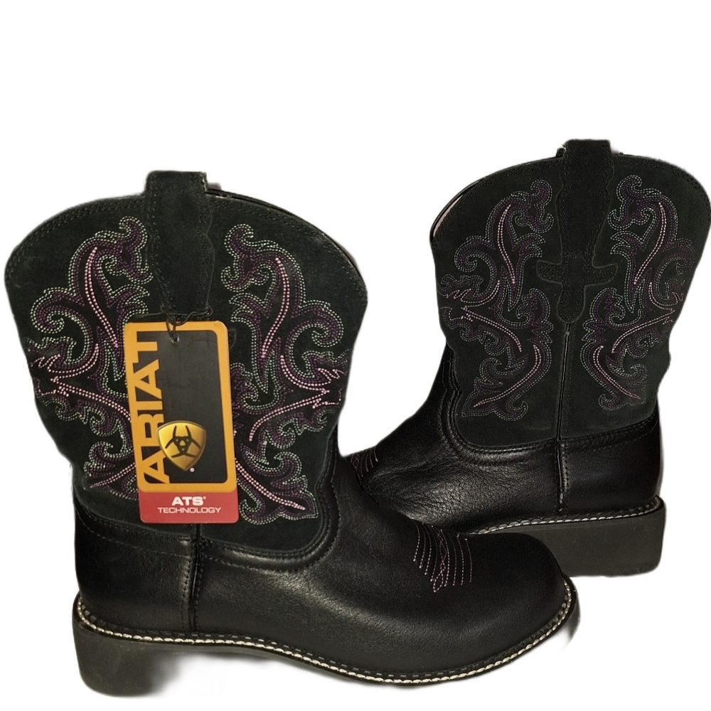 Ariat Women’s Fatbaby Black and Purple Suede Top Western Boots/Booties 9 - Picture 4 of 10